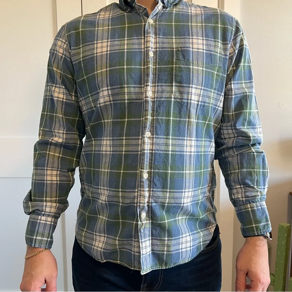 J. Crew Casual Blue and Green Plaid Shirt Size Small Slim